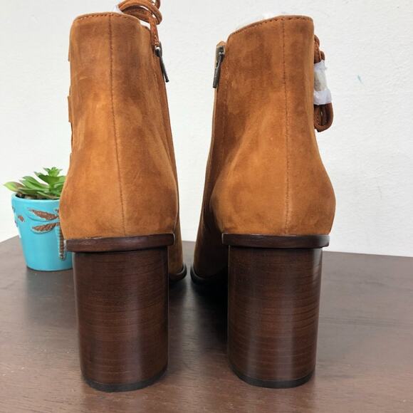 NEW Frye Amy Side Ghillie Suede Leather Open Toe Booties In Nutmeg Size 9.5M - Picture 3 of 7